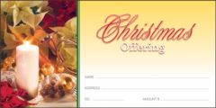 (unshrink-wrapped pkg 100] Christmas Offering Envelope / Poinsettias, Horn, Candle
