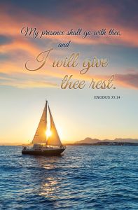 Funeral - Sailboat - I will give thee rest - Exodus 33:14 - Pkg 100 - Standard bulletin