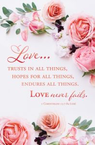 Wedding - Love Never Fails - 1 Corinthians 13:7-8 (CEB) Pkg 100 - Standard Bulletin