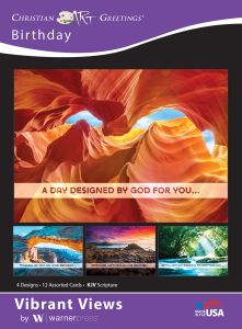 Birthday - Vibrant Views, (KJV) - Box of 12 - Assorted Boxed Greeting Cards