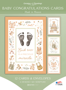 Baby Congratulations Cards – Made in Heaven – 12 Cards with KJV Scripture – Assorted Greeting Cards
