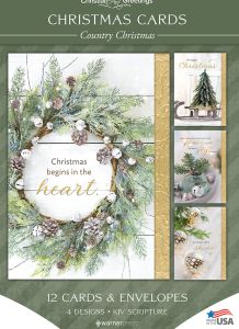 Christmas Cards - Country Christmas - 12 Cards with KJV Scripture - Assorted Boxed Greeting Cards